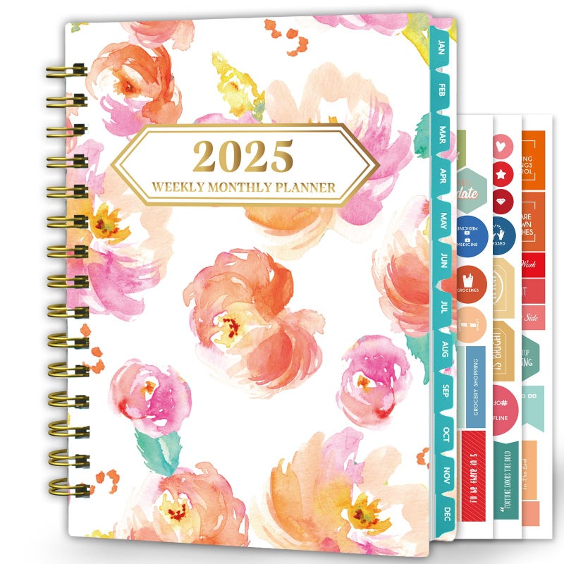 Ymumuda 2025 Planner, 12-Month Daily Weekly Monthly Planner from JAN.2025 to DEC.2025, 8.4"" X 6"", Spiral Planner Notebook with Stickers, Elastic Closure, Inner Pocket - Image 1